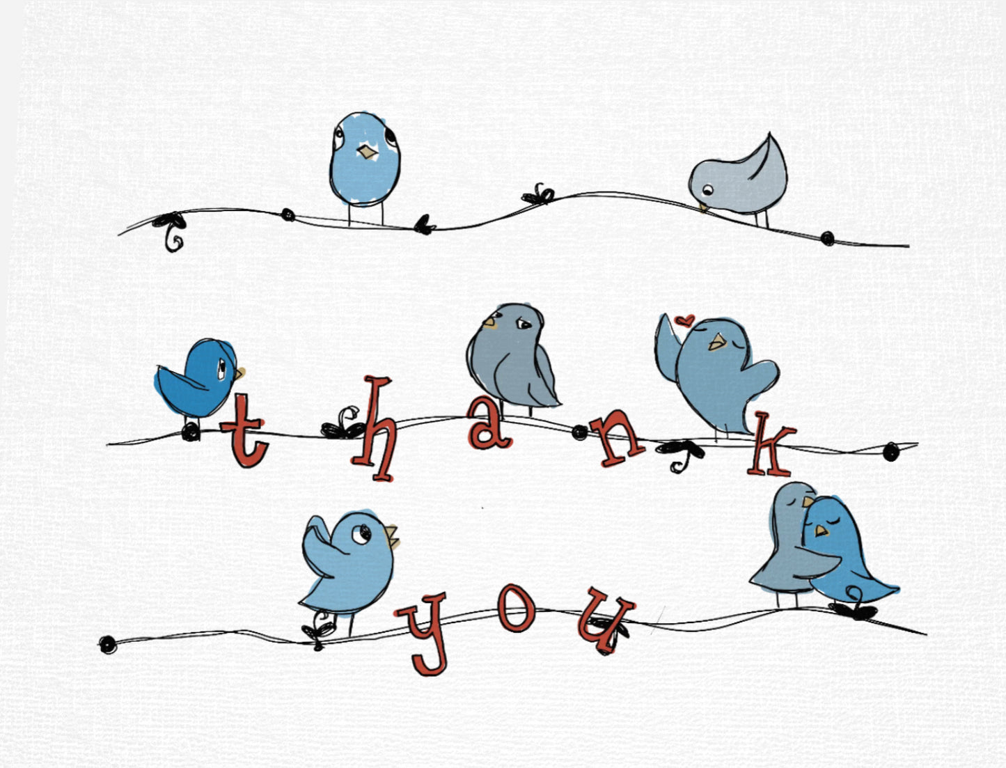 blue bird thank you, set of 5